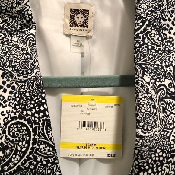Anne Klein Navy White Paisley Blazer NWT - M - Picture 3 of 4